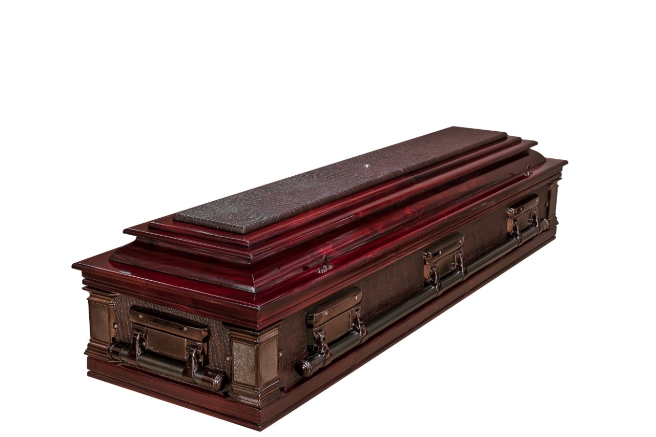 Mahogany casket with textured panel lid